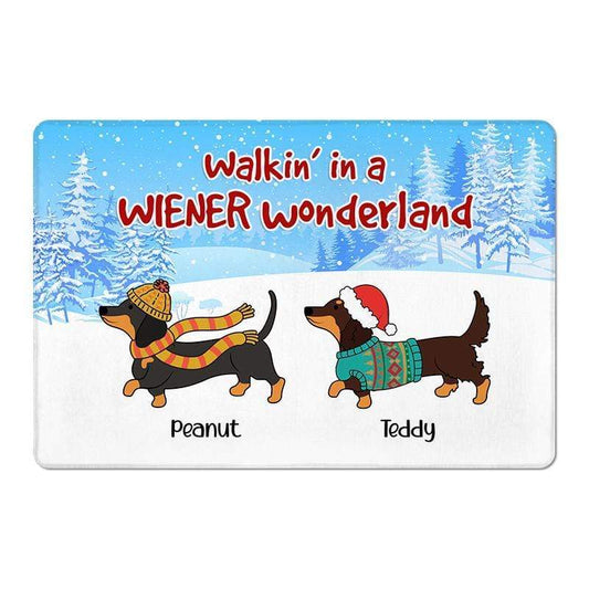 Merry Woofmas Wiener Wonderland Christmas Dachshund Dog - Personalized Doormat - Christmas Gift For Dog Lovers