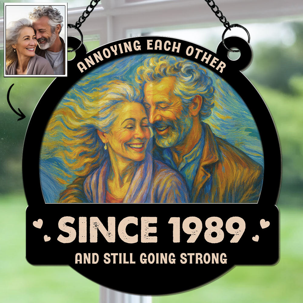 Annoying Each Other For Years Modern Art Style Custom Photo - Personalized Suncatcher Ornament - Gift For Couple