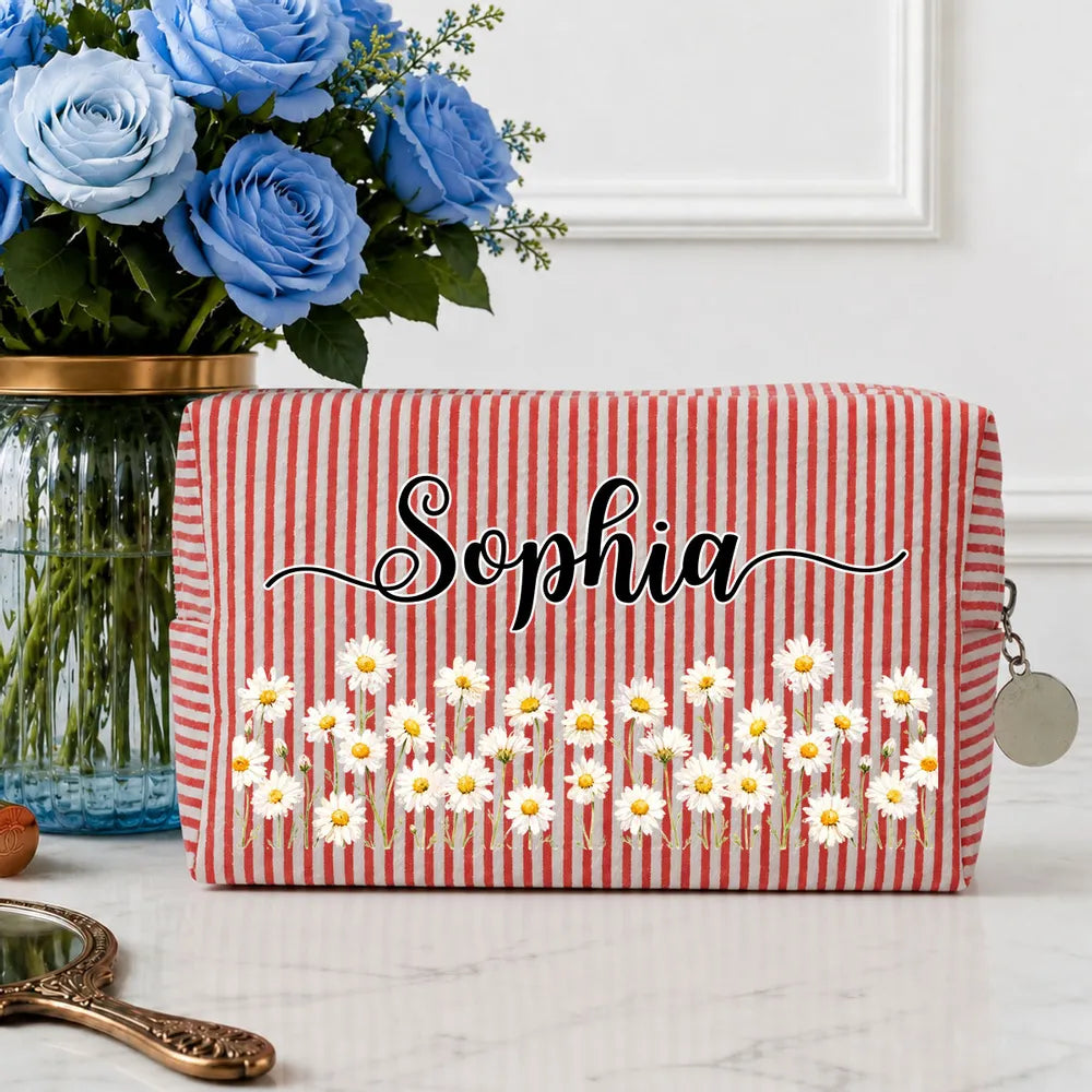 Born To Bloom - Personalized Makeup Bag - Gift For Sister, Bestie, Friend, Birthday Gift
