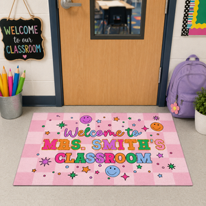 Personalized Name Classroom Doormat, Teacher Gift, Back To School Decor, Class Decoration, Groovy Door Mat, Office Door Decor