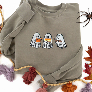 Embroidered Ghost Book Sweatshirt, Ghost Reading Books Sweatshirt, Fall Crewneck, Book Lover sweatshirt, Cute Halloween Shirt