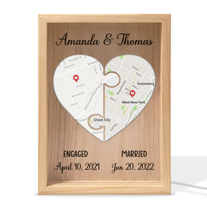 Custom Locations Heart Puzzle Map - Personalized Frame Light Box - Anniversary Gift, Valentine's Day Gift For Couple