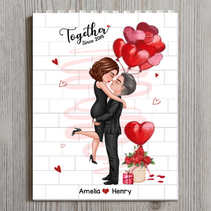 Kissing Couple Together Since - Personalized Building Block Puzzle - Anniversary Gift, Valentine's Day Gift For Couple