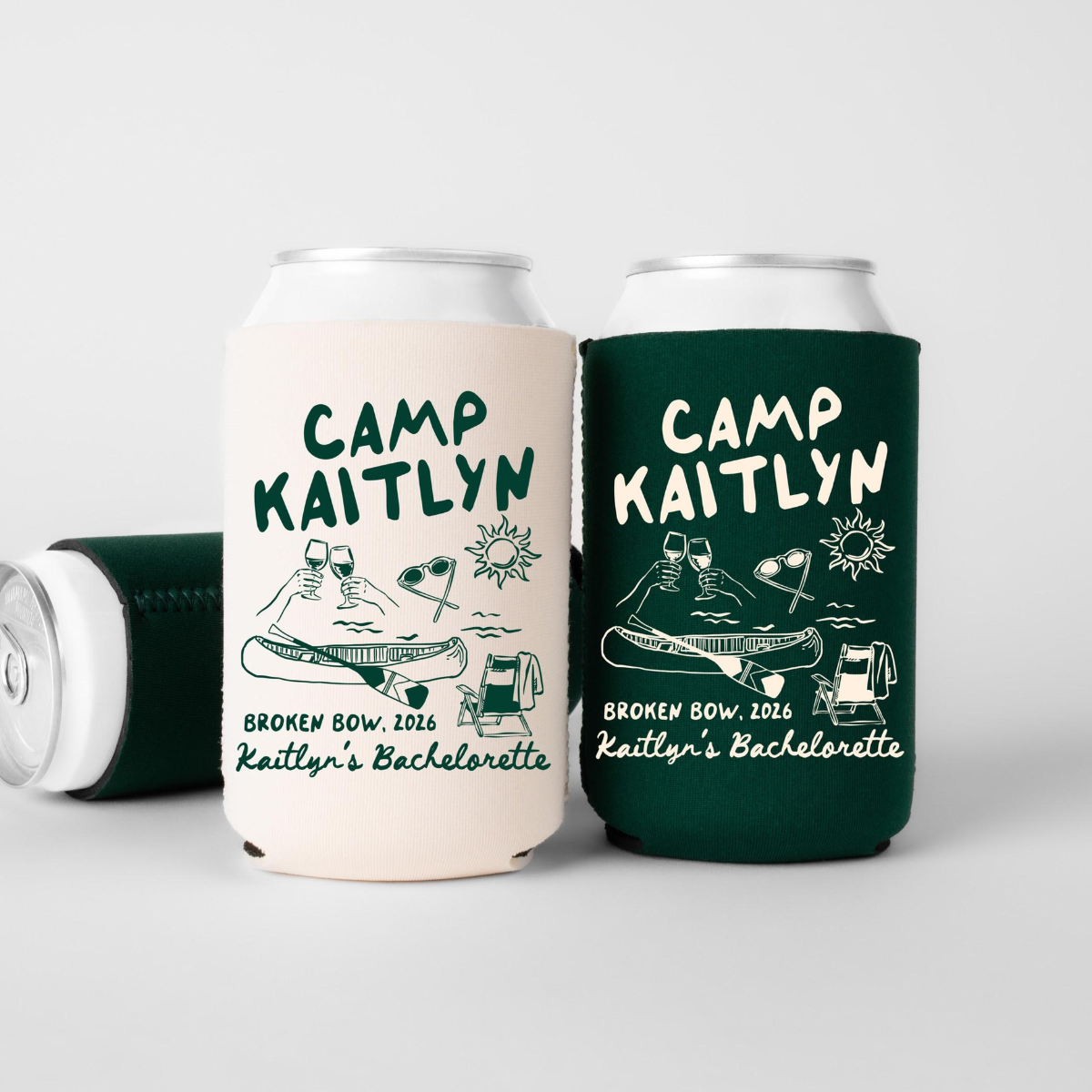 Camp Bachelorette Can Coolers, Personalized Lake Club Bachelorette Drink Can Sleeves, Camping Bachelorette Party Favors, Girls Weekend Trip