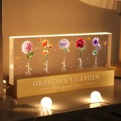 Grandma's Garden 3D Effect Birth Month Flowers Glowing - Personalized LED Night Light - Gift For Mom Grandma, Mother's Day Gift