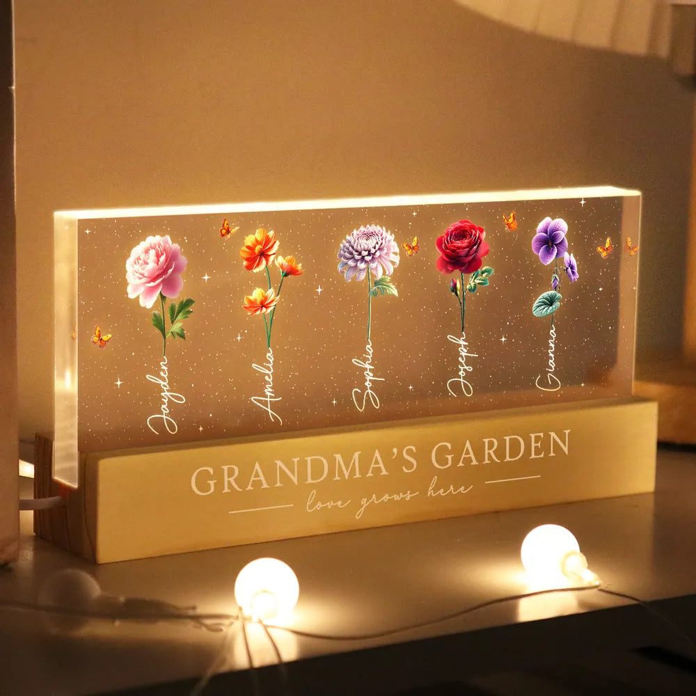 Grandma's Garden 3D Effect Birth Month Flowers Glowing - Personalized LED Night Light - Gift For Mom Grandma, Mother's Day Gift