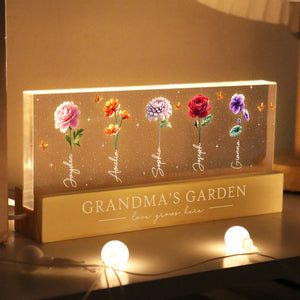 Grandma's Garden 3D Effect Birth Month Flowers Glowing - Personalized LED Night Light - Gift For Mom Grandma, Mother's Day Gift