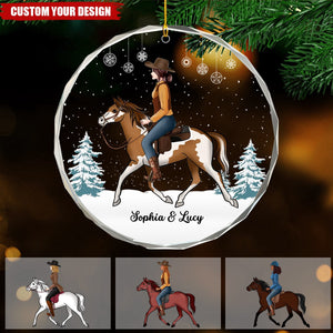 Girl Riding Horse - Personalized Crystal Ornament - Christmas Gift For Horse Rider, Horse Lovers