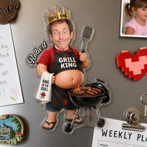 Custom Photo Grill King - Personalized Soft Rubber Belly Fridge Magnet - Gift For Dad Papa, Father's Day Gift