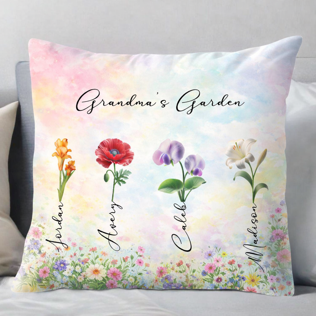 Grandma's Garden, Personalized Pillow, Gift For Grandma, Mother's Day
