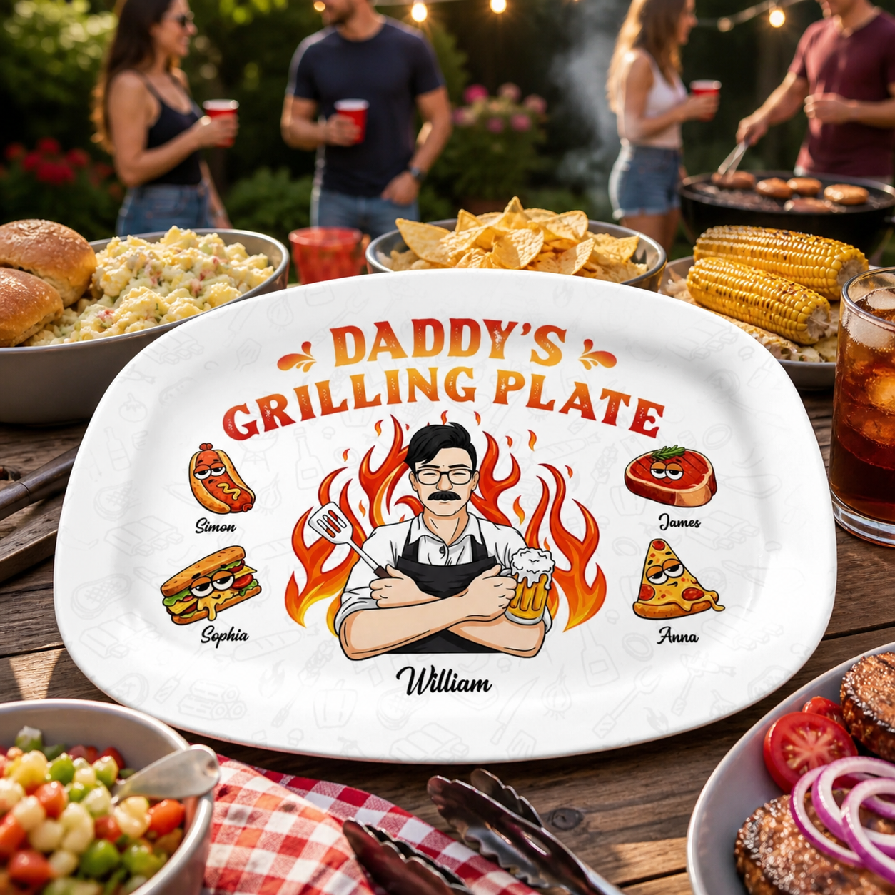 Dad Grandpa King Of The Grill - Personalized Platter - Gift For Father, Gift For Grandfather, Father's Day Gift
