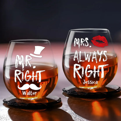 Mr And Mrs Right - Personalized Wine Glass - Valentine's Day Gift, Anniversary Gift For Couple