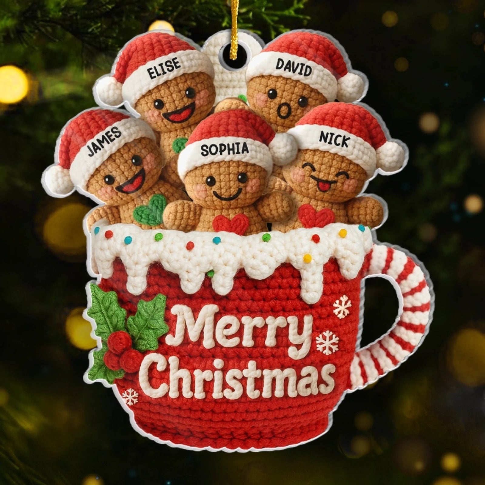 Custom Crochet Gingerbread - Personalized Acrylic Ornament - Christmas Gift For Family