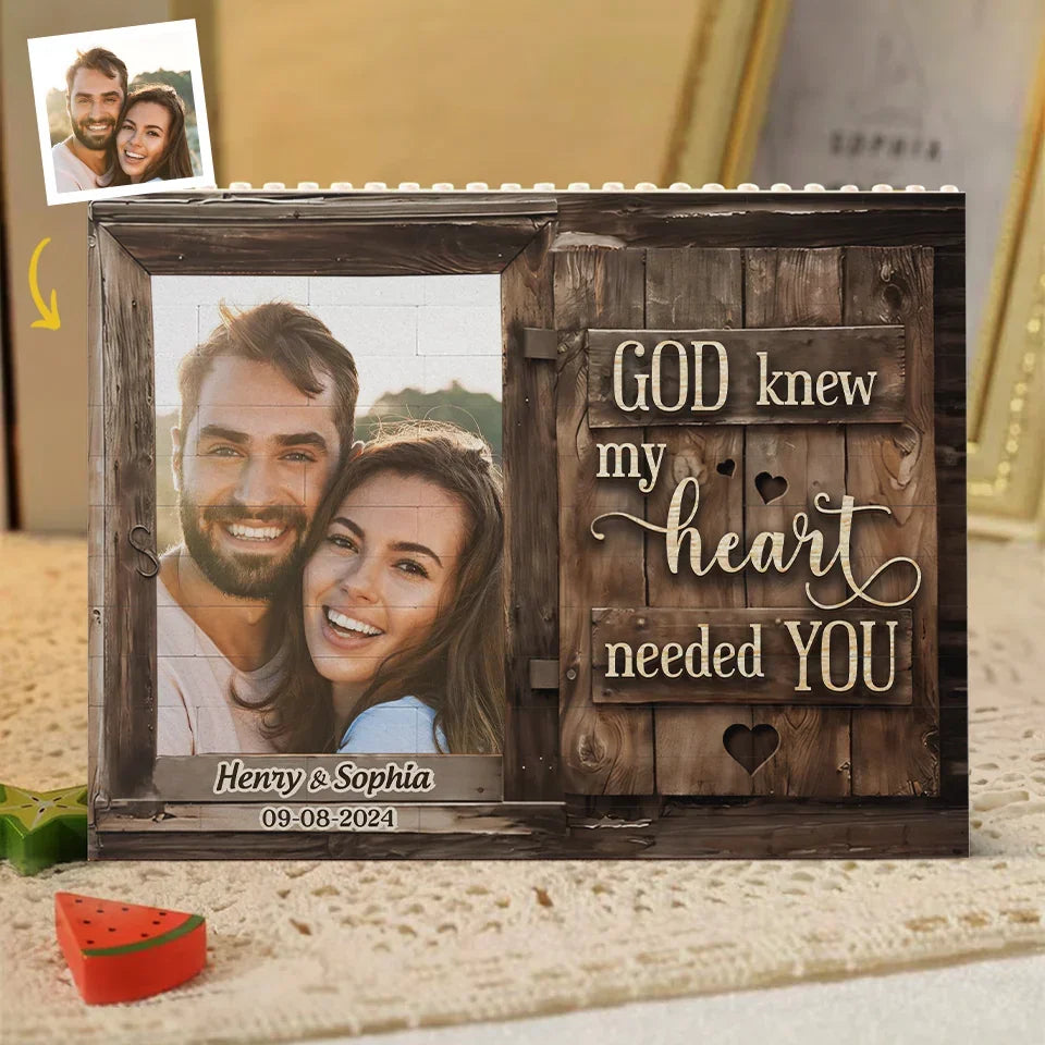 God Knew My Heart Needed You Rustic Window - Personalized Building Block Puzzle - Anniversary Gift, Valentine's Day Gift For Couple