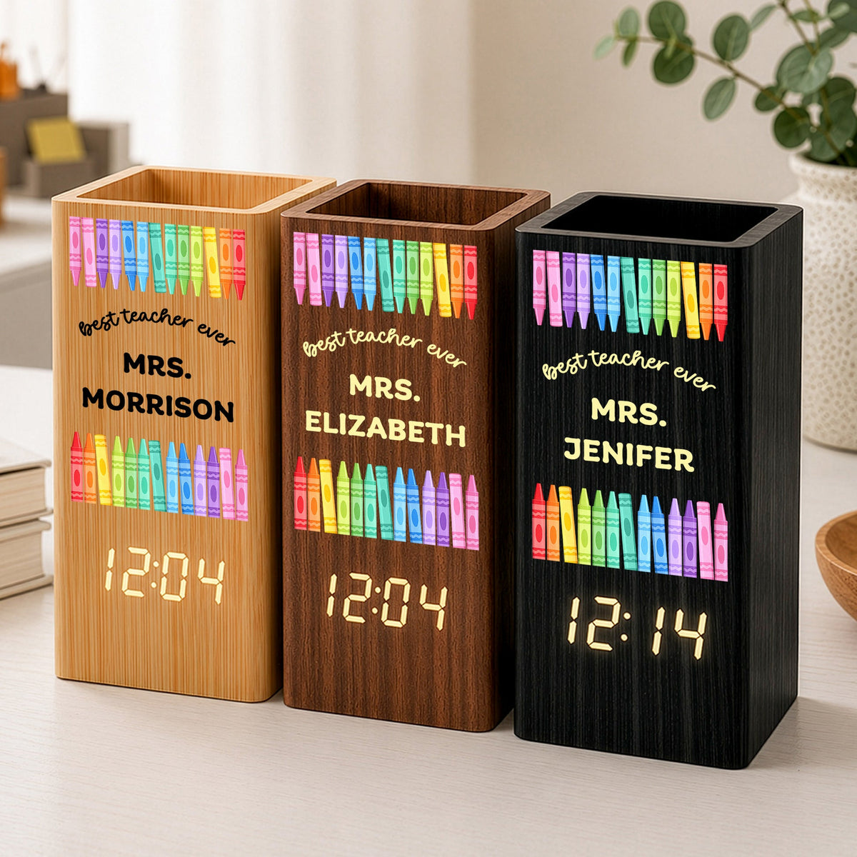 Best Teacher Ever - Personalized Pen Holder With Clock - Gift For Teacher, Back To School Gift