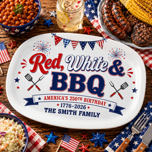 Red, White & BBQ - Personalized Platter - America 250th Anniversary Gifts For Family