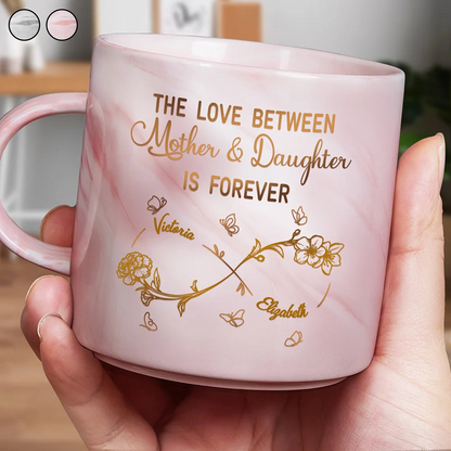 Mother & Daughter Forever Linked Together - Personalized Marble Mug - Gift For Mom, Mother's Day, Birthday Gift