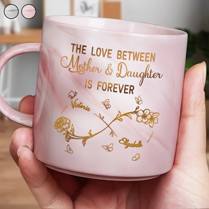 Mother & Daughter Forever Linked Together - Personalized Marble Mug - Gift For Mom, Mother's Day, Birthday Gift