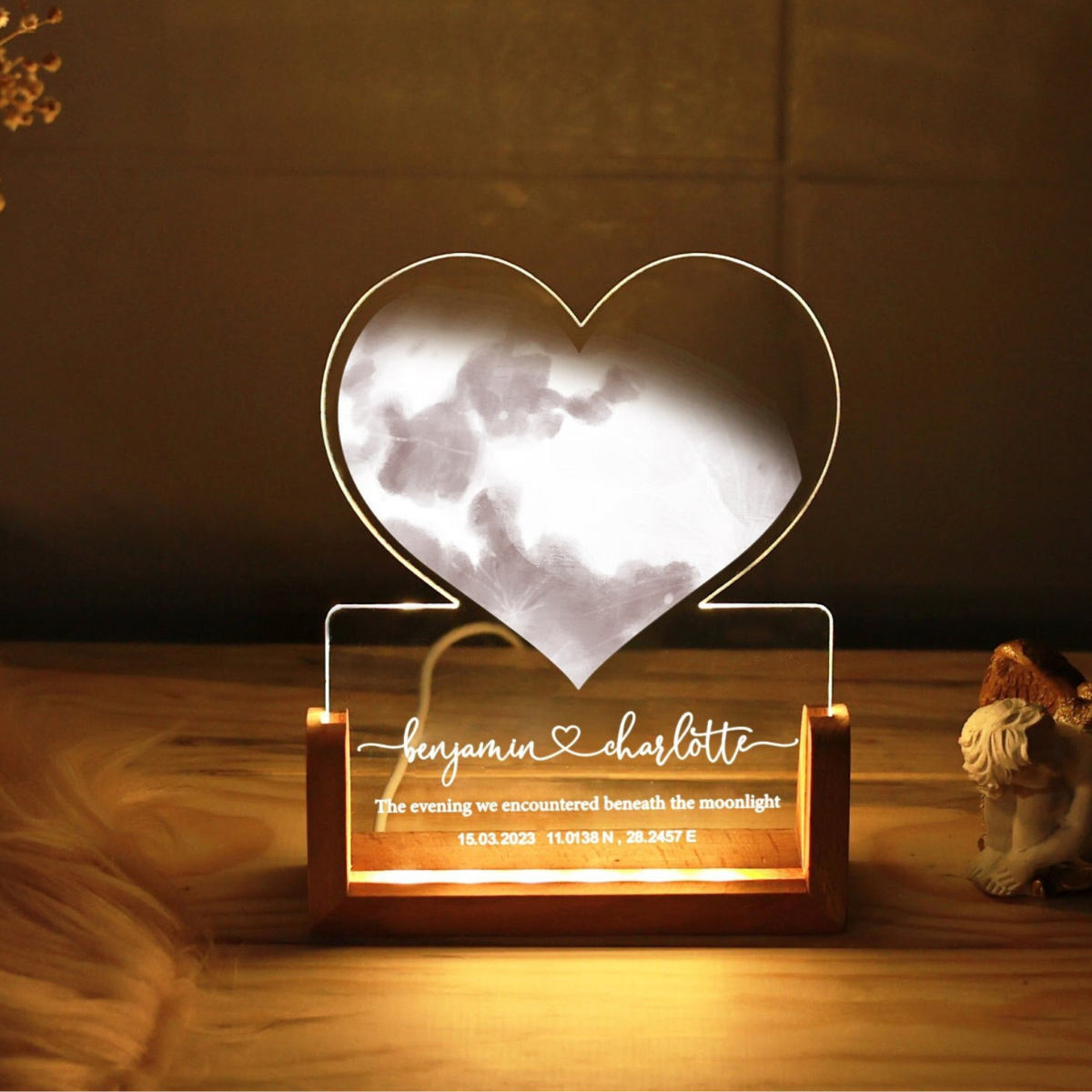 Personalized Moon Phase Desk Name Plate Night Light, Unique Couples Gift, Custom Night Sky, Couple Gift Ideas, Special Date