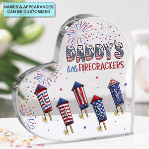 4th Of July Little Firecrackers - Personalized Heart Shaped Acrylic Plaque - Patriotic Gift For Family