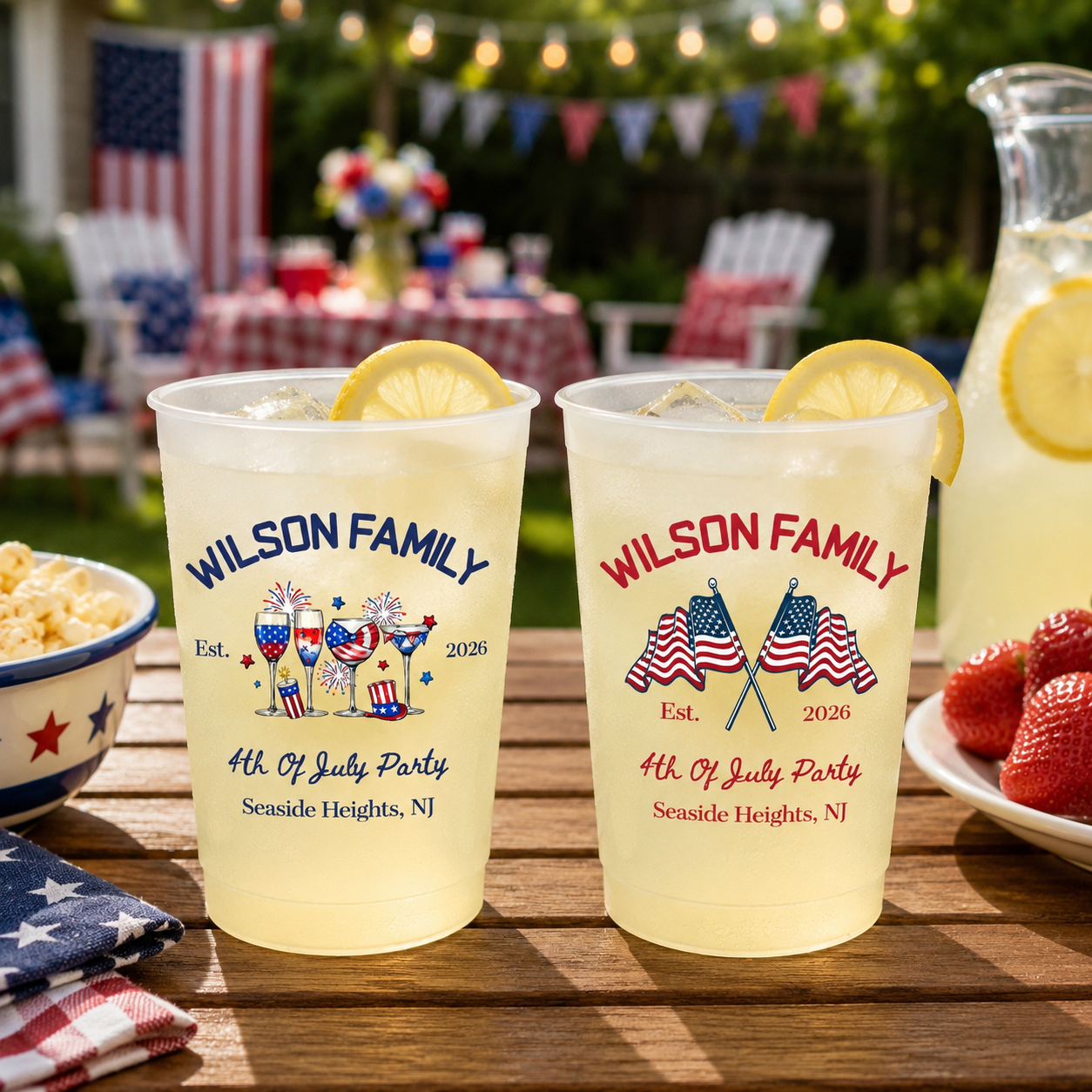 Personalized 4th of July Frosted Cups, Family Reunion Cups, Patriotic Party Favor, Beach & Lake House Cups, Backyard BBQ