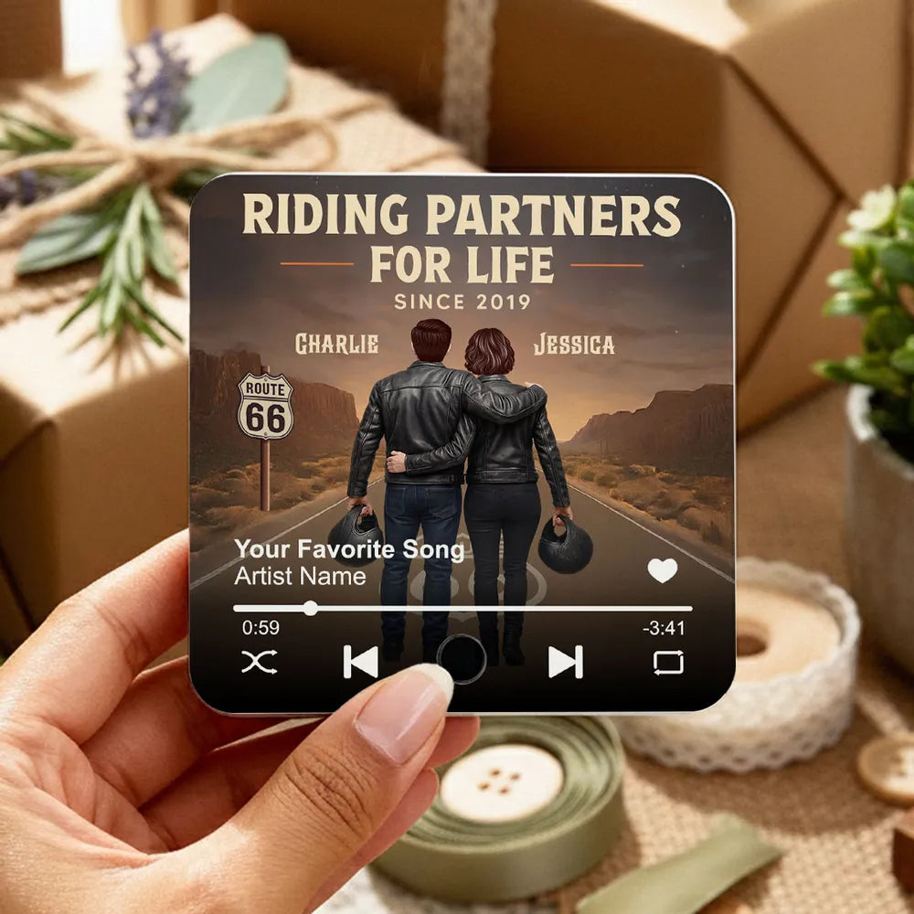 Route 66 Riding Partners For Life - Personalized Music Fridge Magnet - Valentine's Gift, Anniversary Gift For Biker Couple