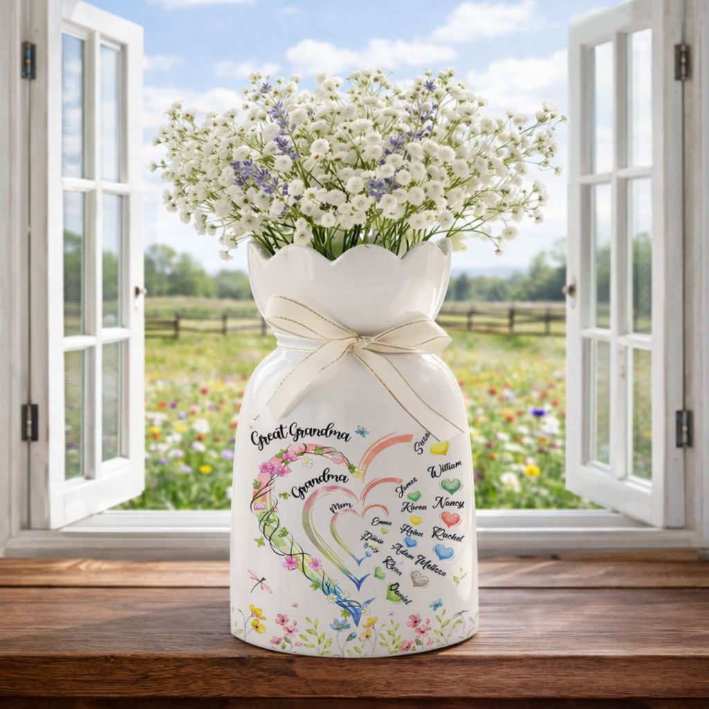 Great Grandma Heart - Personalized Bloom Vase - Gift For Great Grandma, Grandma, Mother's Day Gift