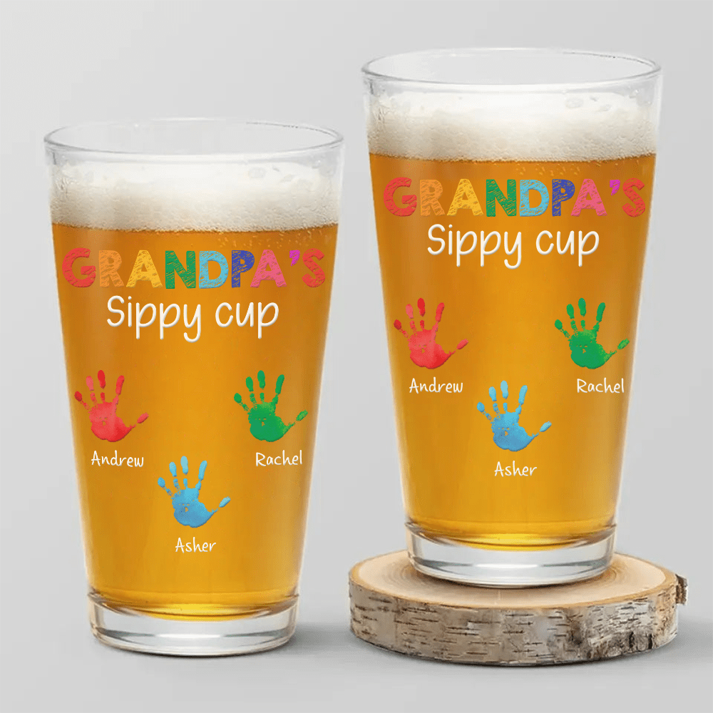 Dad Papa's Sippy Cup - Personalized Beer Glass - Gift For Dad, Papa, Father's Day Gift