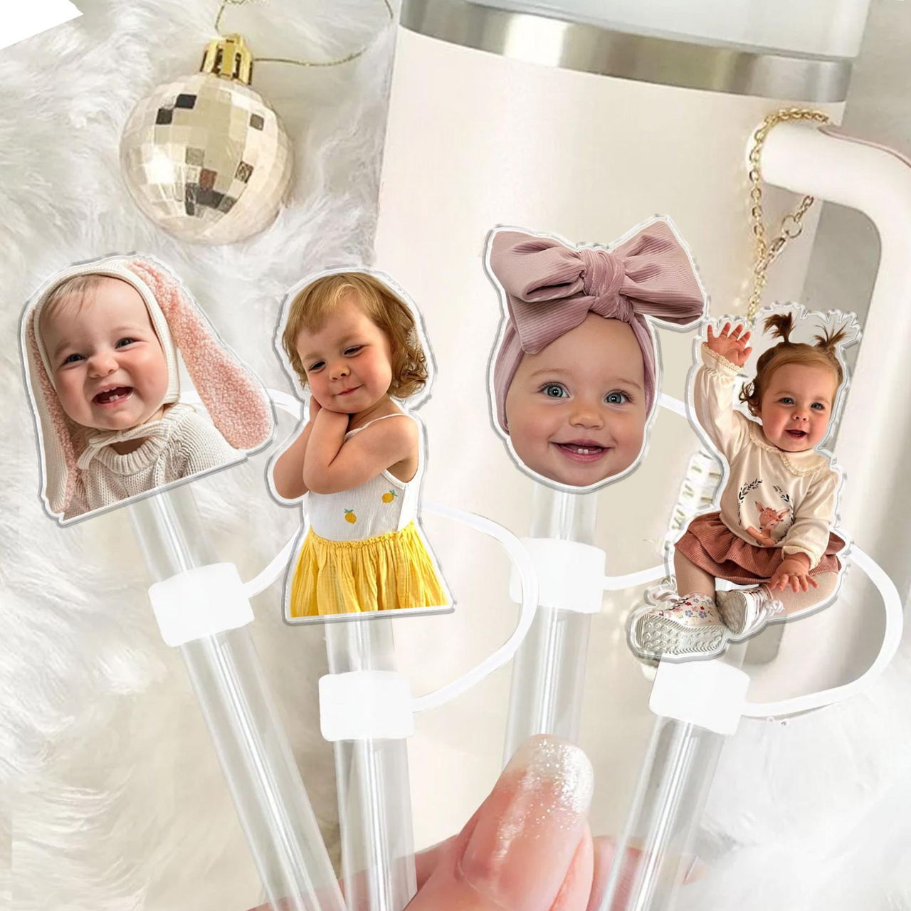 Personalized Gift For Mom Grandma, Custom Kids Photo Straw Topper, Cup Straw Cover, Gift For Grandma, Nana