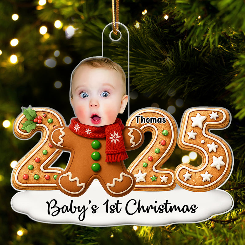 Baby Gingerbread Upload Photo Christmas - Personalized Acrylic Ornament - Christmas Gift For New Parent, Newborn Keepsake
