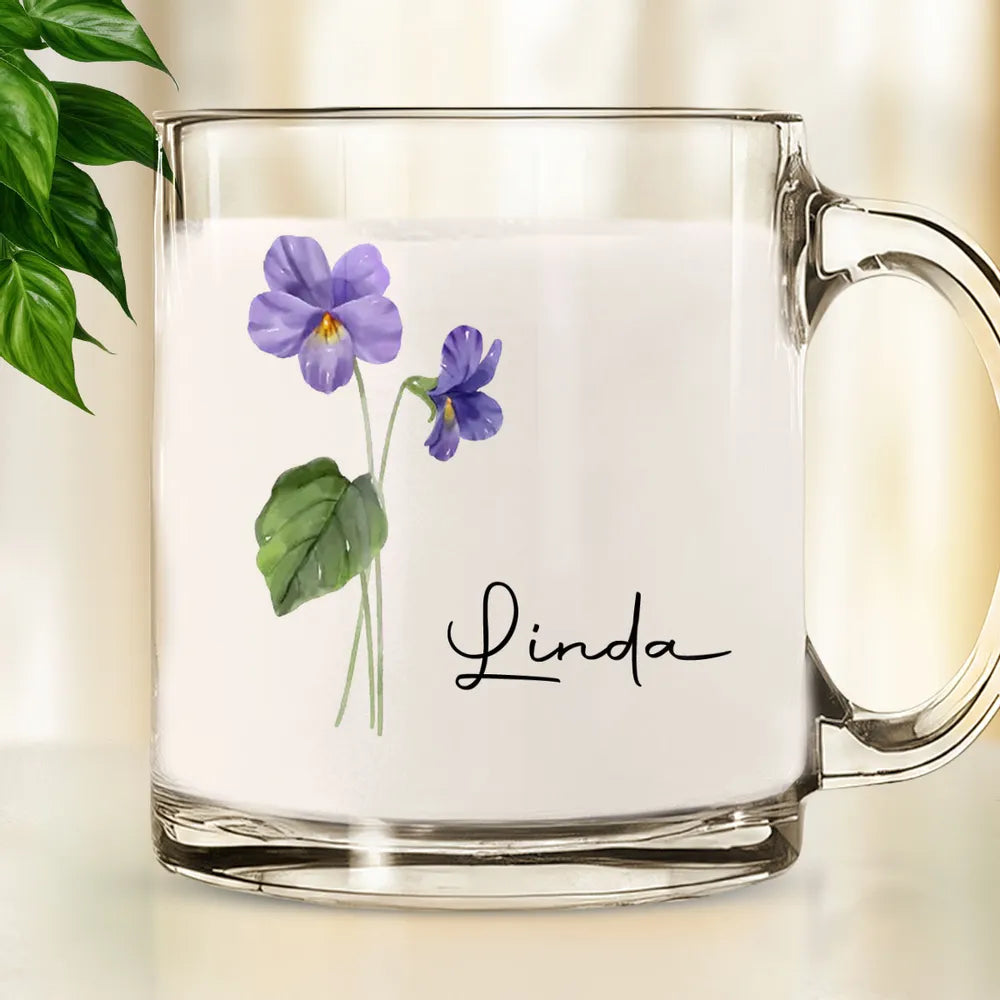 Custom Birth Month Flower - Personalized Glass Mug - Gift For Friends, Gift For Her, BFF Gift