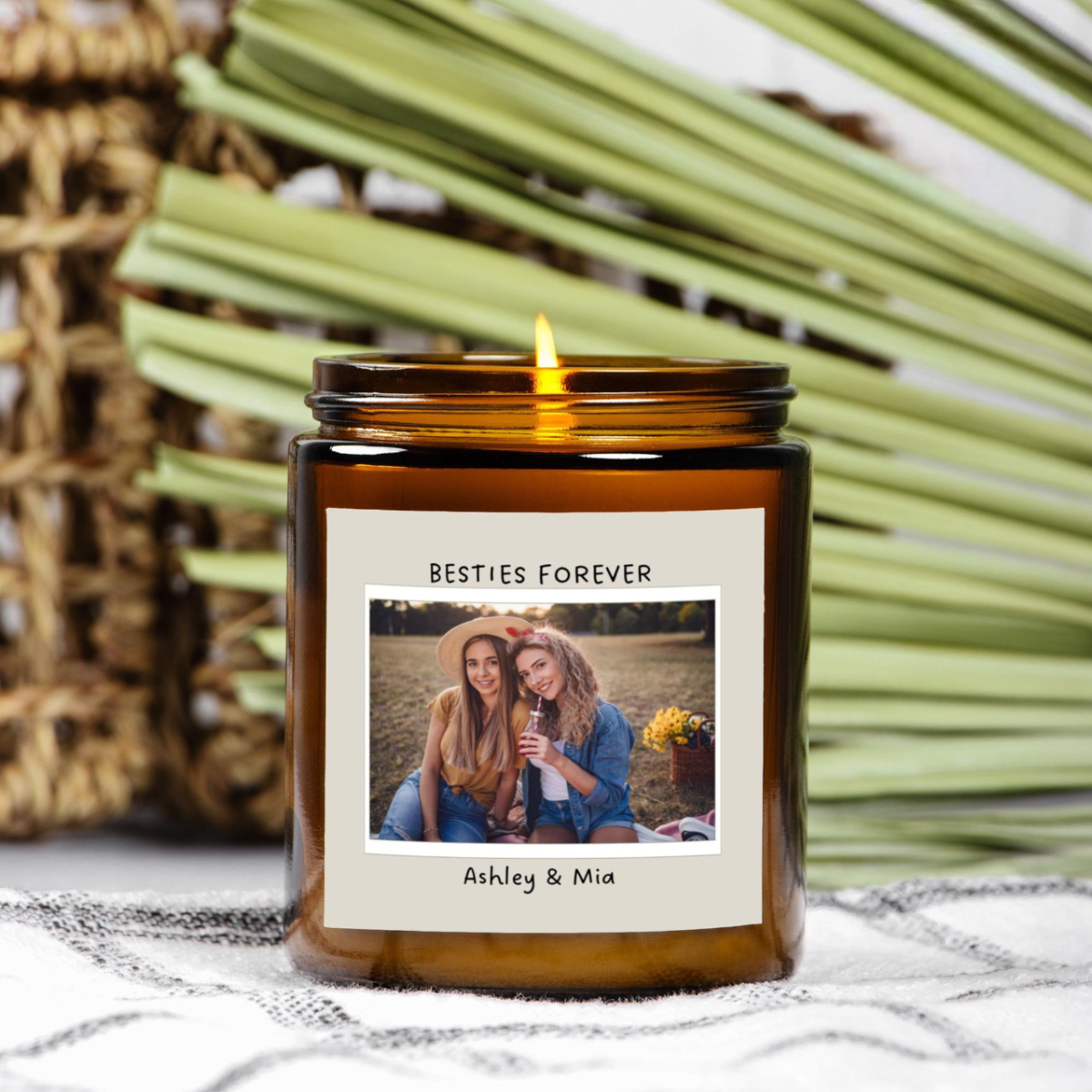 Best friend photo memory candle gift, Custom bestie candle, personalized friendship candle, long distance friend birthday