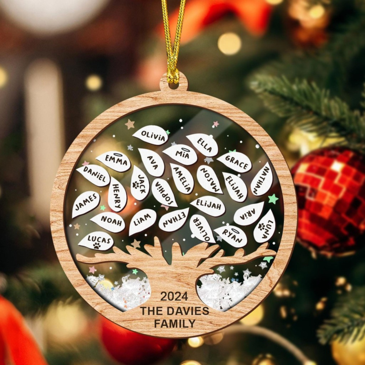 Family Tree Of Life 4D Shaker Ornament, Custom Name Family Christmas Ornament, Big Family Holiday Gift