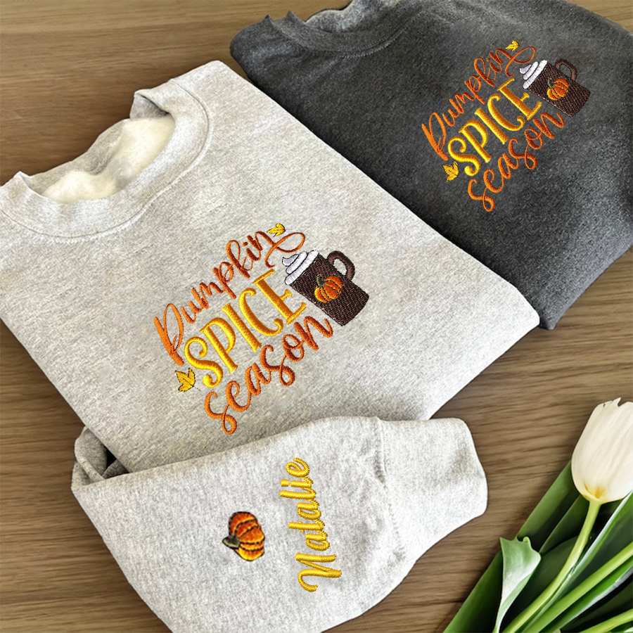 Pumpkin Spice Season - Embroidered Sweatshirt - Fall Sweatshirt, Autumn Season