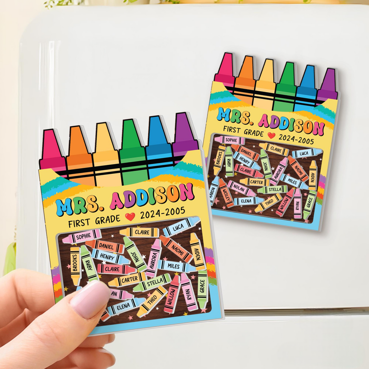 Teacher Gifts, Custom Teacher Crayon Magnet, Back To School Gifts, Teacher Gifts Magnet, Thank You Gift, Crayon Shaker Magnet With Kids Name