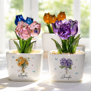 Birth Month Flower - Personalized Mini Glass Plant Pot - Gift For Sisters, Bestie, Friends