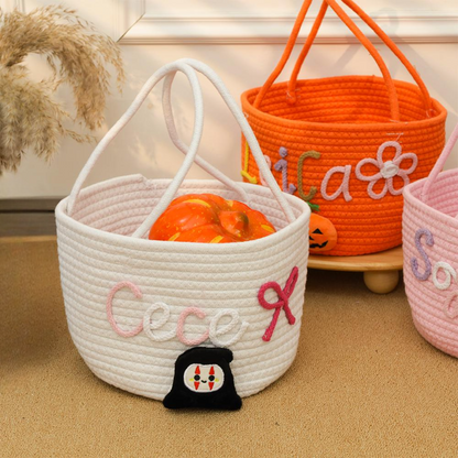 Personalized Halloween Treat Bag with Name - Custom Trick or Treat Basket, Embroidered Candy Tote, Halloween Gift for Kids
