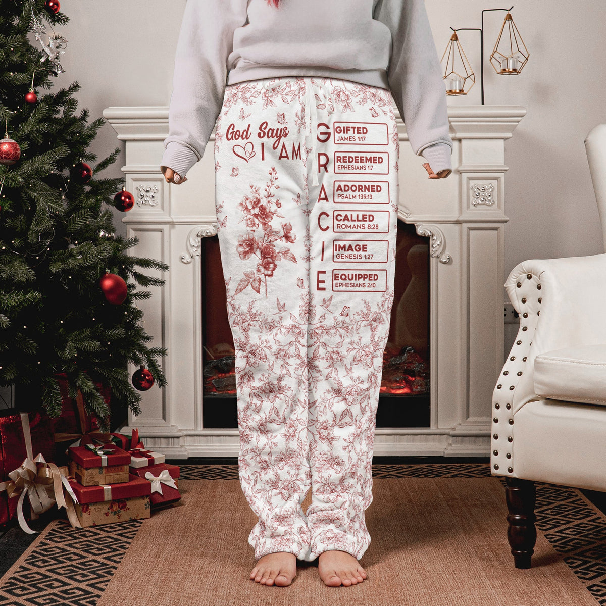 God Says I Am Bible Verse - Personalized Pajamas Pants - Christmas Gift