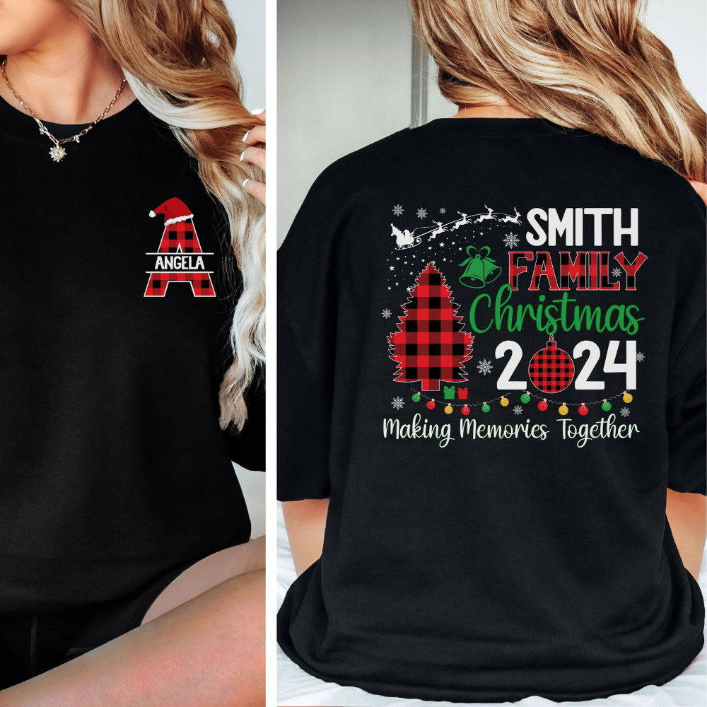 Custom Name Christmas Shirts - Personalized Family Christmas Shirts, Matching Christmas - Shirts For Family, Buffalo Plaid Family Name Shirts