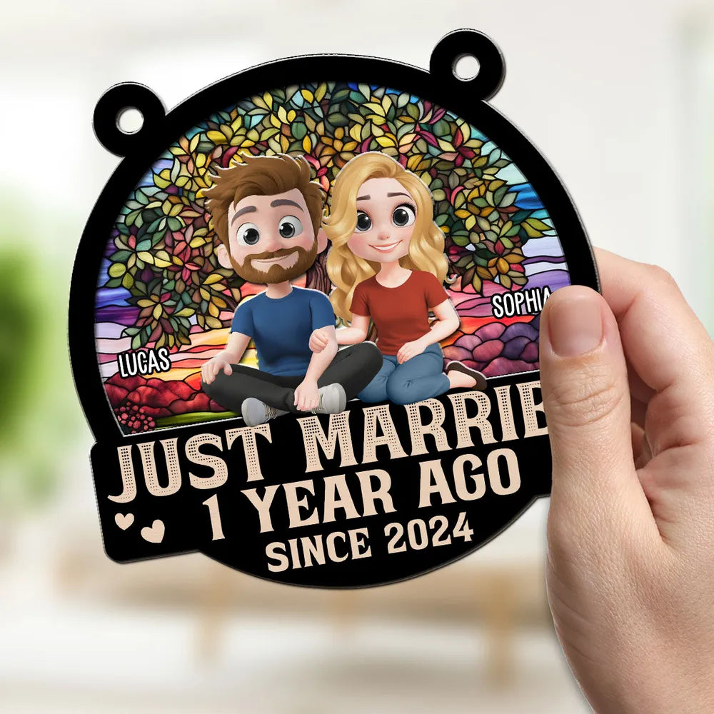 Just Married But Forever Love - Personalized Suncatcher - Anniversary Gift For Couple