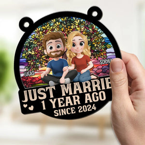 Just Married But Forever Love - Personalized Suncatcher - Anniversary Gift For Couple