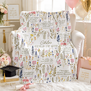 Christian Graduation Gift for Her, Personalized Scripture Blanket Class of 2026 College Grad Gift, Daughter Bible Verse Child of God Throw