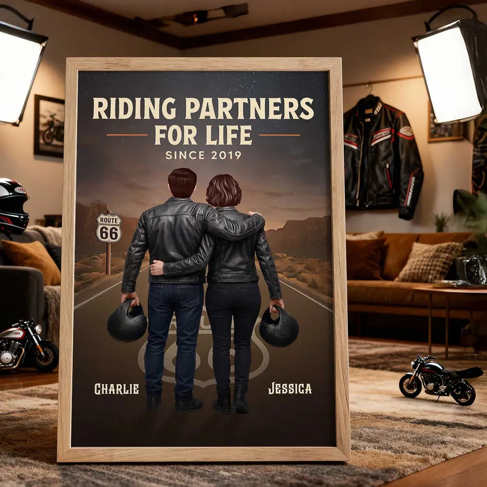 Route 66 Riding Partners For Life - Personalized Canvas - Valentine's Gift, Anniversary Gift For Biker Couple