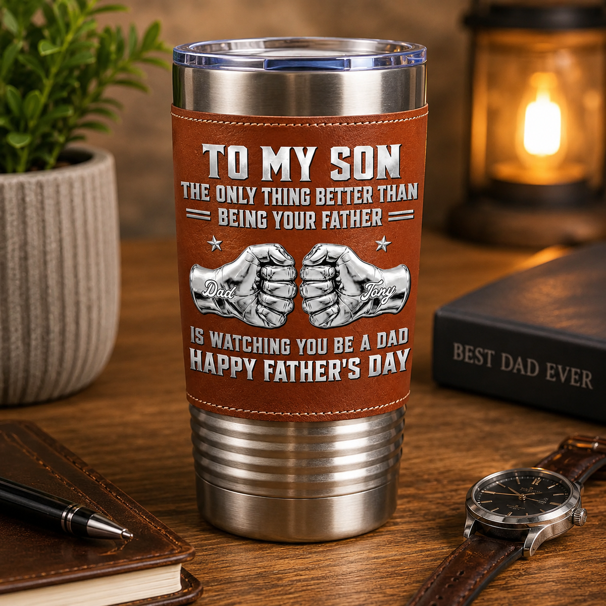 To My Son Watching You Be A Dad - Personalized Leather Tumbler - Gift For Son, Father's Day Gift