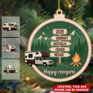 Camping Woodland Adventure - Personalized Wooden Ornament - Christmas Gift For Travel Lovers