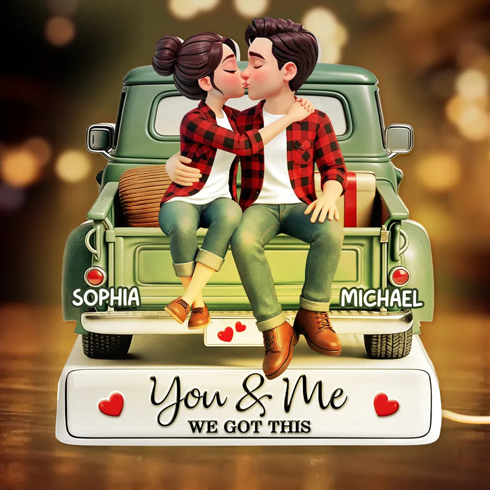Forever Love Couple Kissing On The Truck - Personalized Acrylic Light Box - Valentine's Day Gift For Couple