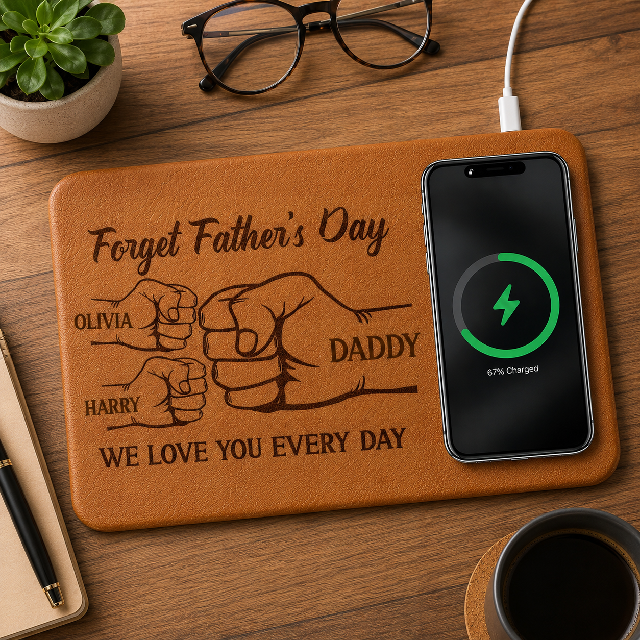 Forget Father's Day We Love You Everyday - Personalized wireless Charging Mat - Gift For Dad Grandpa, Father's Day Gift
