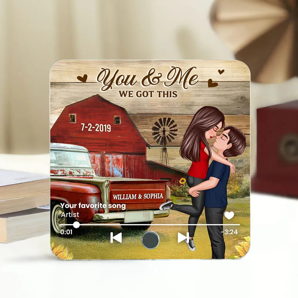 Couple Hugging Kissing Vintage Truck Farmhouse Personalized Music Fridge Magnet, Anniversary Gift For Him, For Her