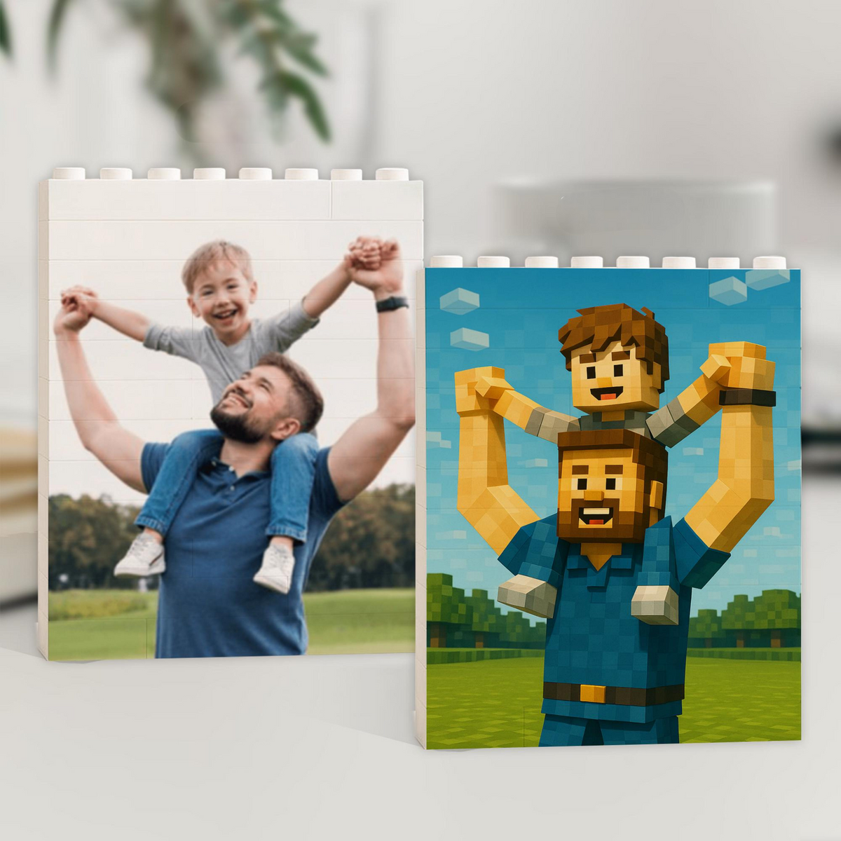 Custom Dad Grandpa & Kid's Photo, Personalized Photo Building Brick Block, Father's Day Gift