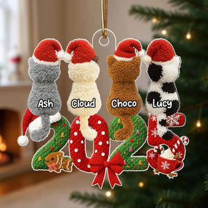2025 Cat Lovers 3D Faux Yarn Effect - Personalized Acrylic Ornament - Christmas Gift for Cat Moms, Cat Dads